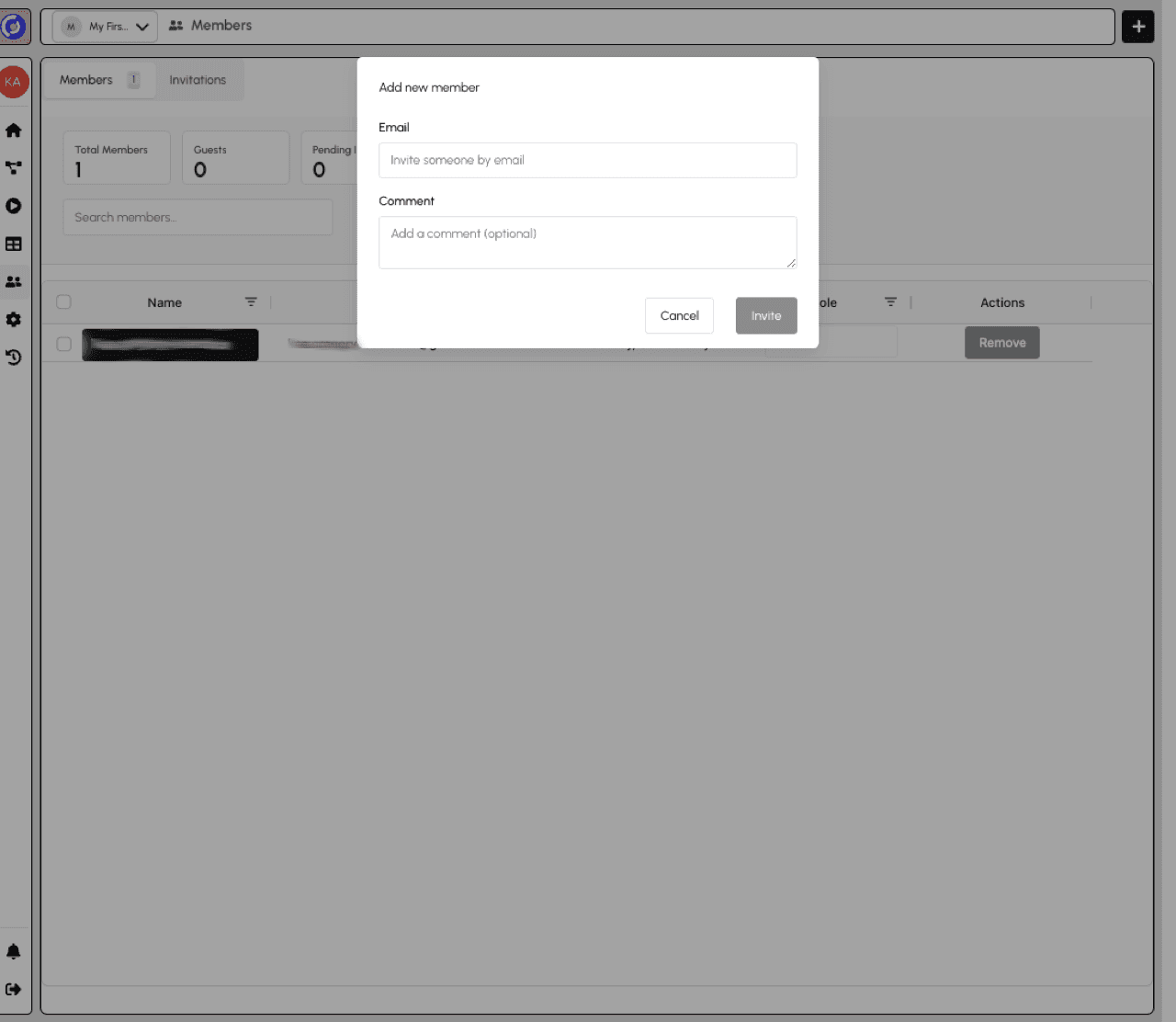 Invite Member Dialog