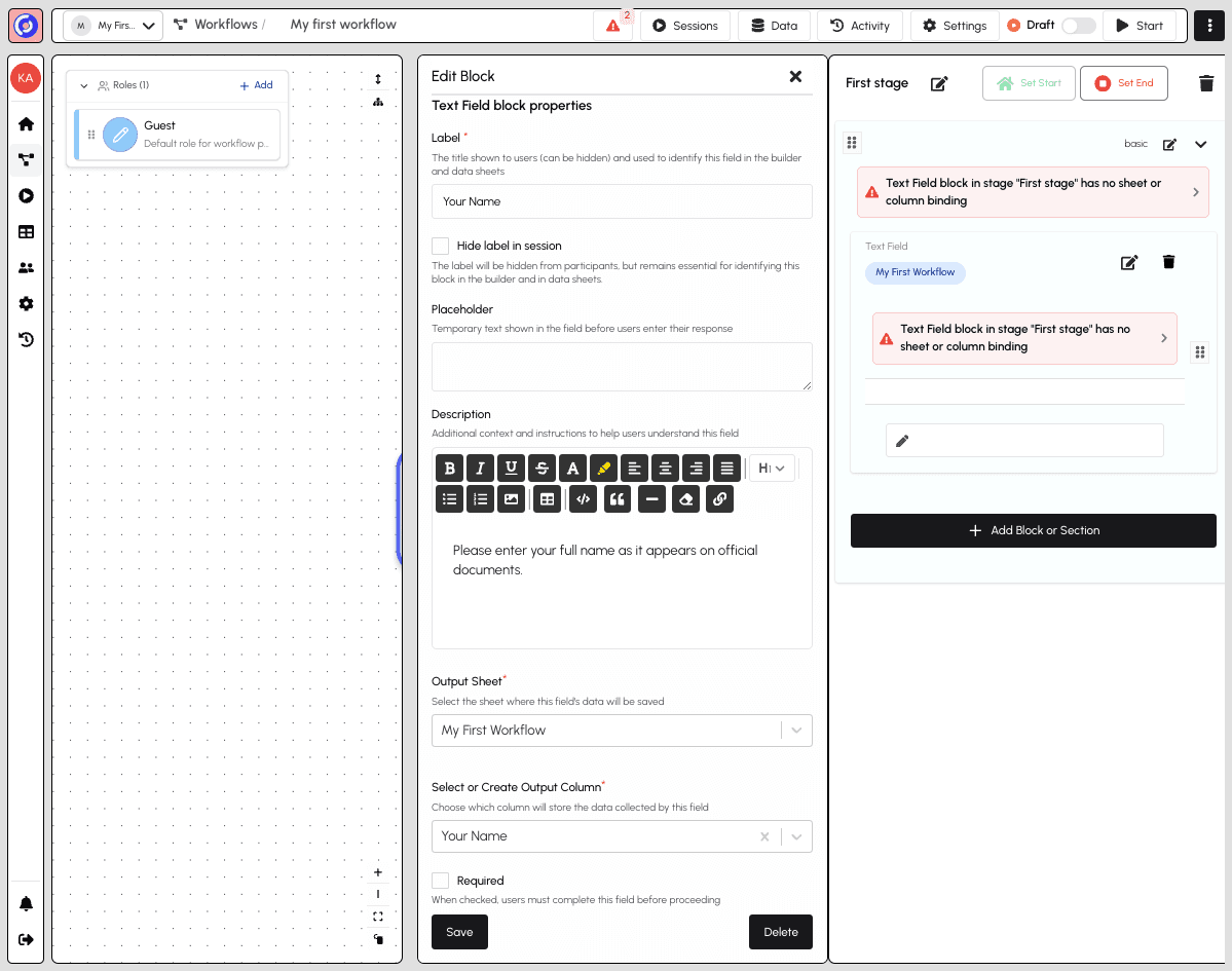 Sheet Column Settings
