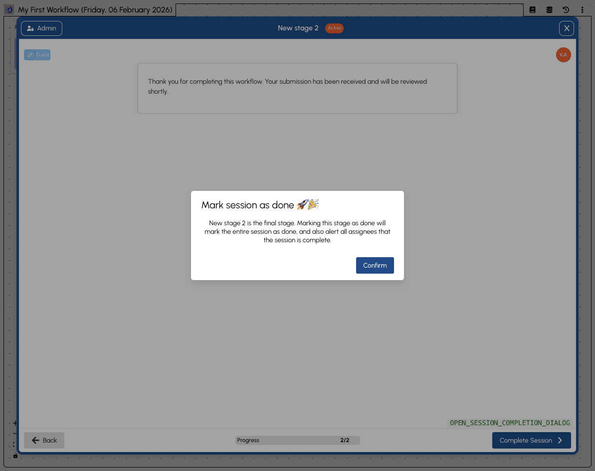 Session Complete Confirmation